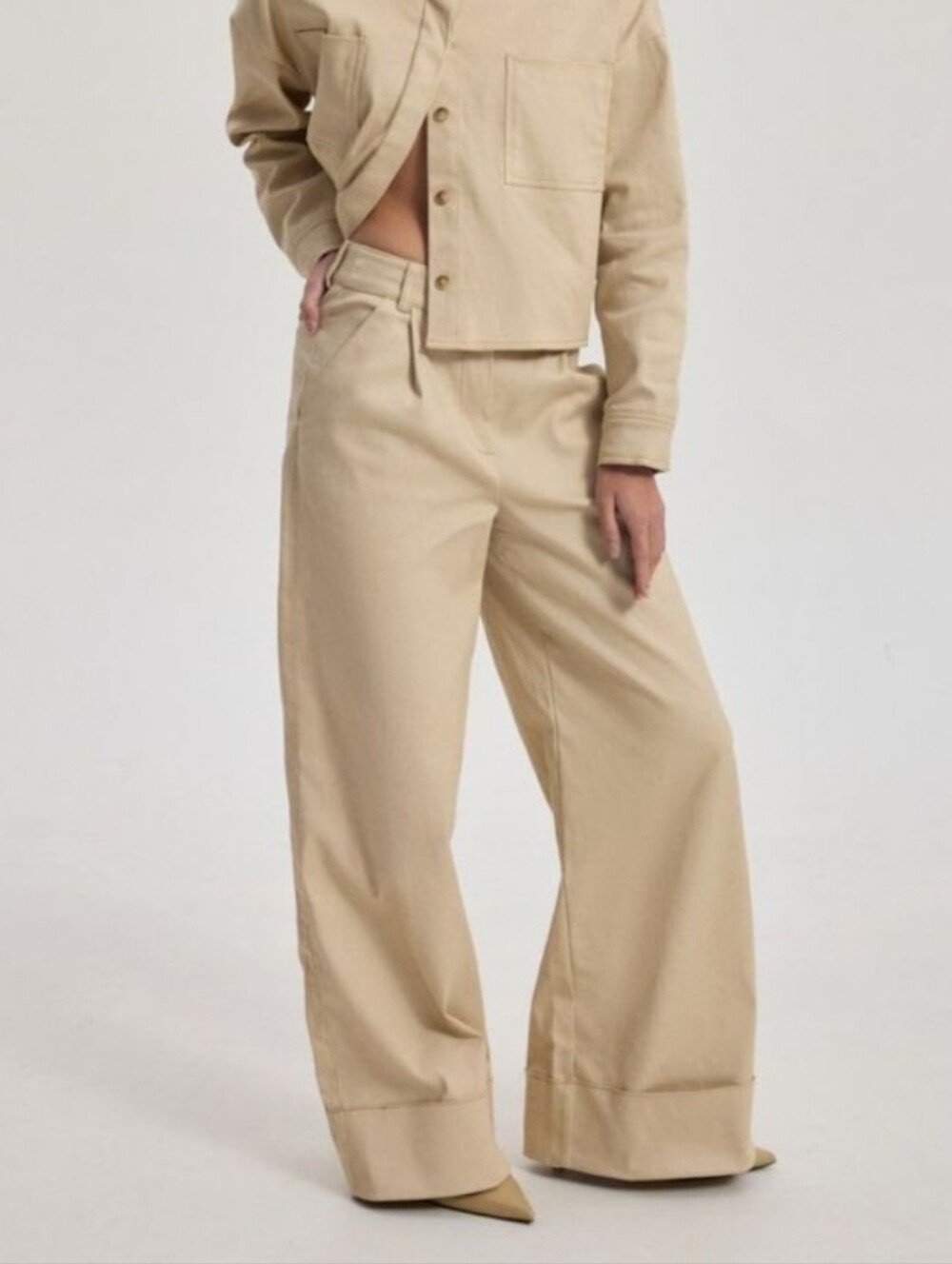 CO Wide Leg Pleated Pants Cuffed Hem Japanese Fabric Cotton Poplin